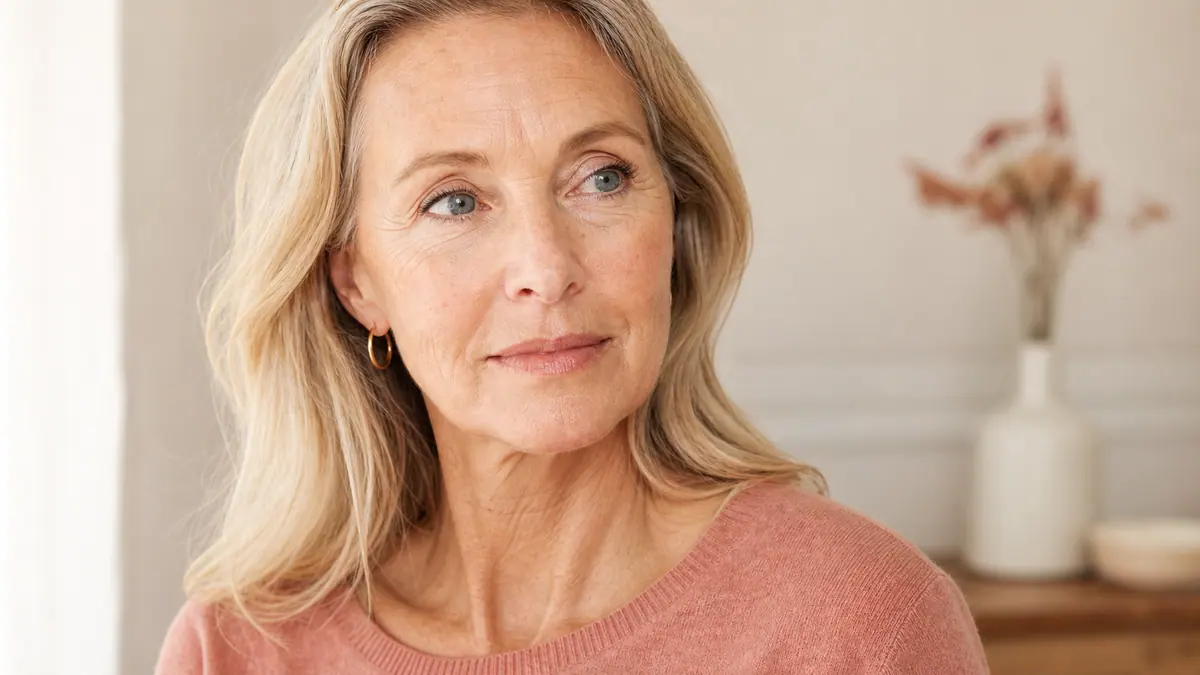 Região dos olhos de mulher madura com textura natural e iluminação suave