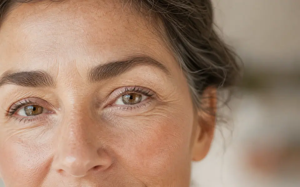 Rosto de uma mulher madura com foco na região dos olhos