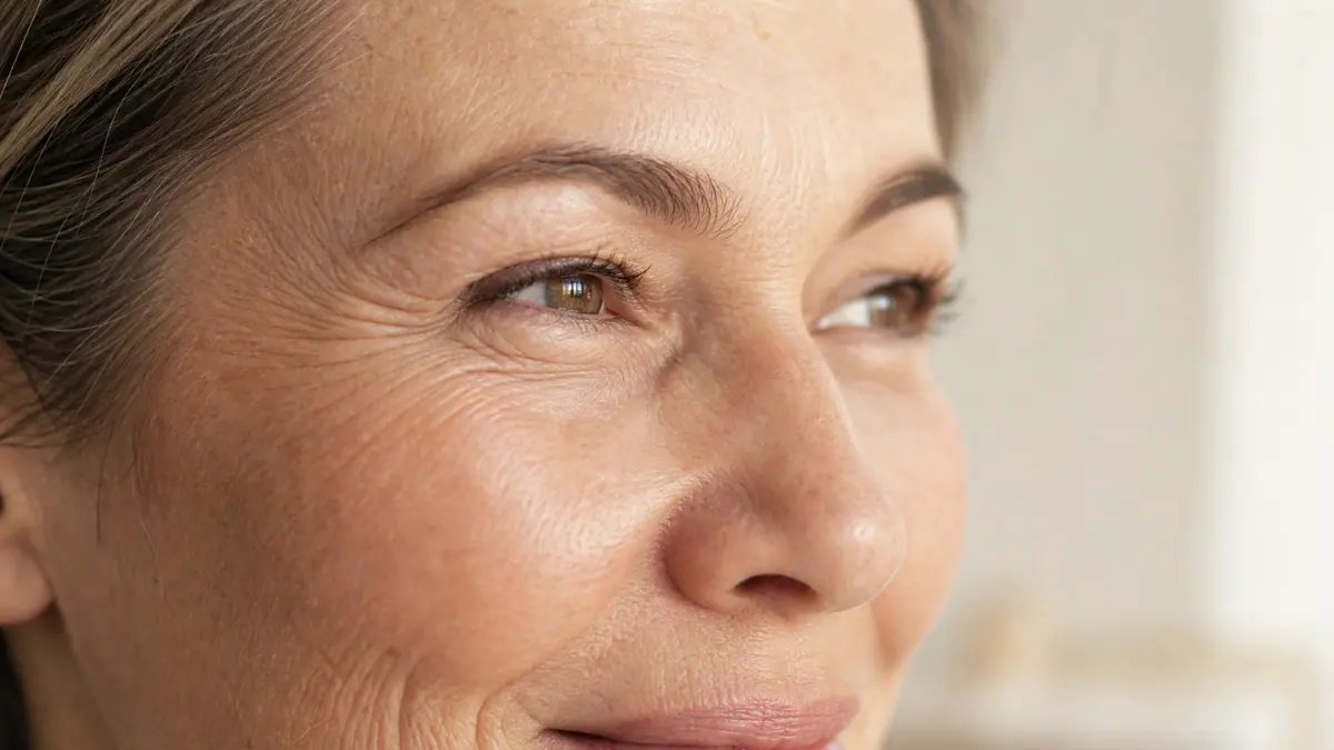 Região dos olhos de uma mulher madura sorrindo naturalmente